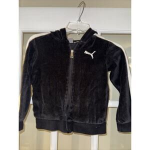 PUMA Girls Velour Jacket Full Zip With Hood Size 6 black white